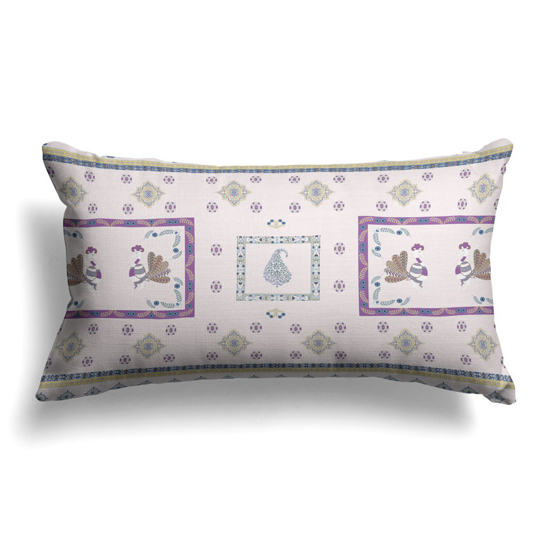 Wildflower Peacock  Rectangular Throw Pillow, Yellow/Pink