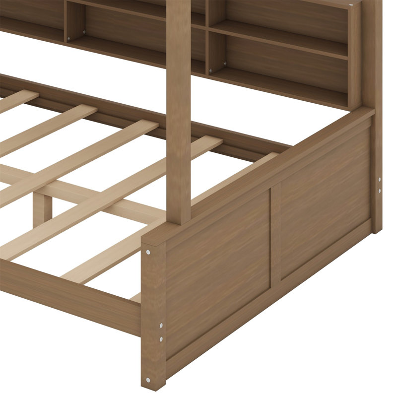 Lit superposé avec armoires de rangement et ports USB, Double TG sur grand, Bois antique