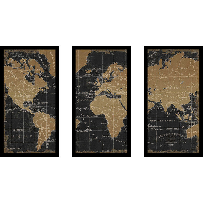 " Mappemonde Borderless Black Gold " by Pela Studio 3 - Pieces, 25.5" H x 40.5" W x 1" D
