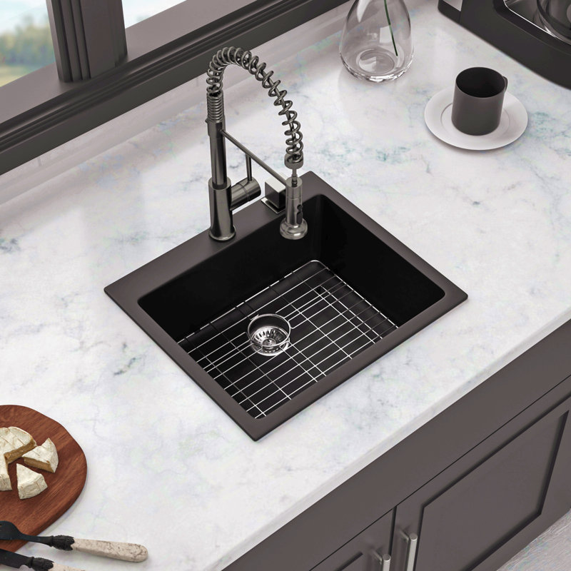 Évier de cuisine en quartz - Évier de cuisine encastré en granite 25 x 22 po, Acier Inoxydable
