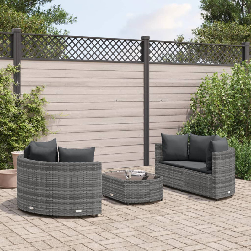 Ensemble de canapé de patio 5 pièces avec coussins en polyester Latitude Run®, Gris, Anthracite