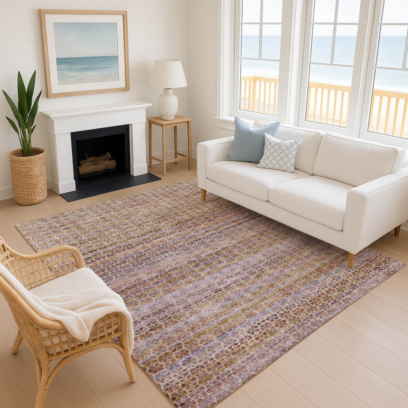 Premium Machine Washable Mayfield AMF2155 Striped Rug, Rectangle 2'6" x 3'10", Khaki