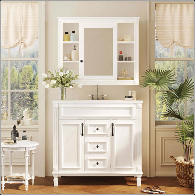 Meuble-lavabo moderne de 36 po avec lavabo supérieur, armoire à miroir et rangement spacieux, idéal pour les salles de bain élégantes et fonctionnelles.