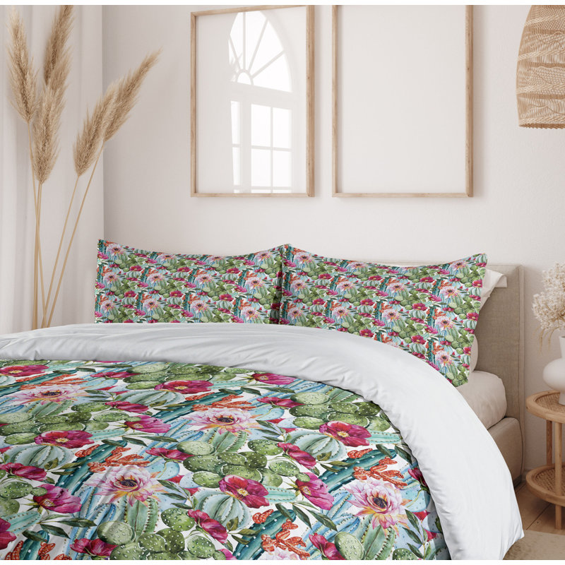 Twin Multicolor Cactus Floral Microfiber Duvet Cover Set