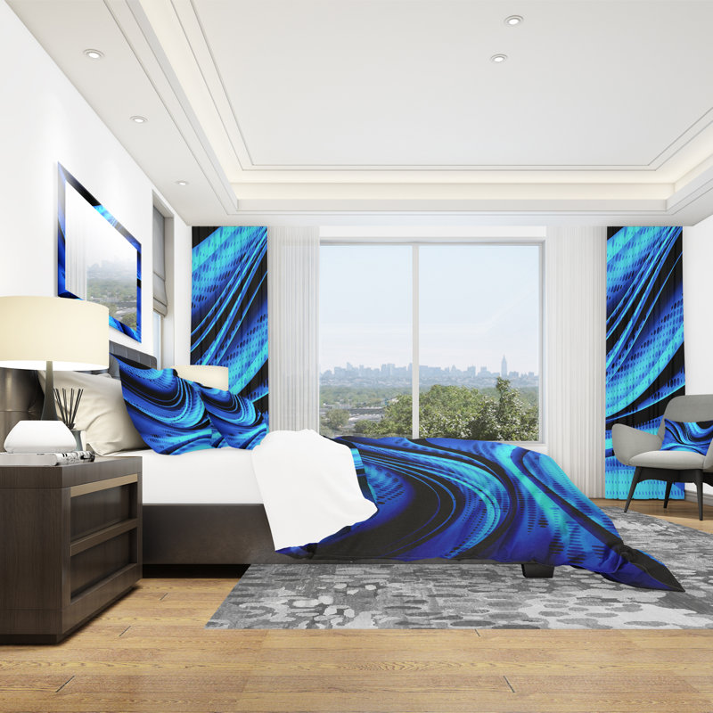 Transition bleue et noire - Ensemble de housse de couette abstrait - Polyester en microfibre