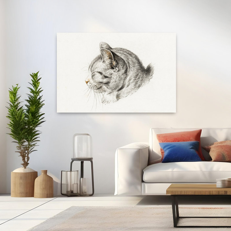 Croquis d'un chat, art mural rétro rétro, H 32 po x l 48 po