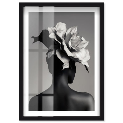 Floral Crown Black And White Shadowbox Print Floral Wall Art by Notoriart, Black Frame, 20 x 30