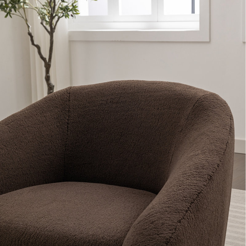 Lessley Modern Upholstered Accent Chair, 360° Swivel, Chocolate Boucle