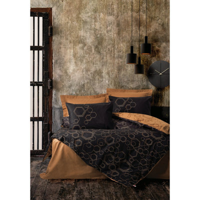 100% Cotton Ranforce Quilt Cover Set, Copper & Black, Duvet Cover 63 x 87, Flat Sheet 63 x 94, Pillowcase 20 x 28 | Reactive Printing, Machine Washable, Envelope & Button Closure | Soft, Durable, Stylish Bedding