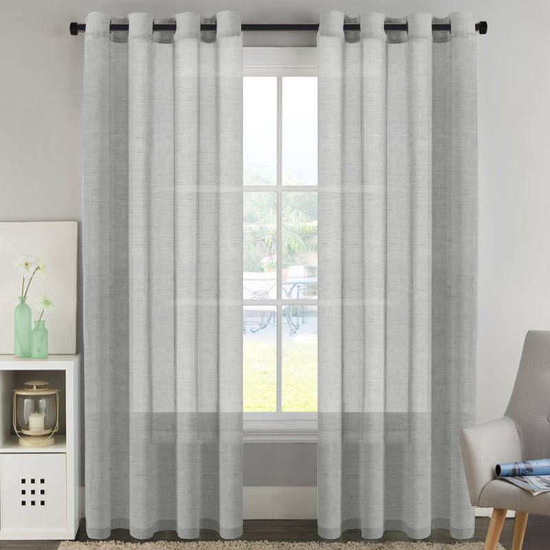 Paire de rideaux semi-transparents avec œillets Dawan, gris, L 52 po x L 108 po