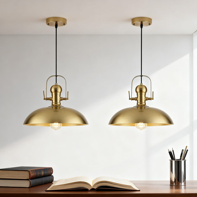 Ensemble de 2 luminaires suspendus en forme de dôme industriel avec cordon réglable pour îlot de cuisine, salle à manger, couloir, véranda