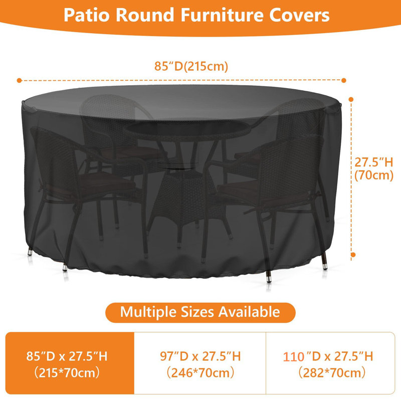 Patio 85 in. Dia Black Round Table and Chair Set Cover, Heavy-Duty Wateproof UV-Resistant Outdoor Fueniture Cover