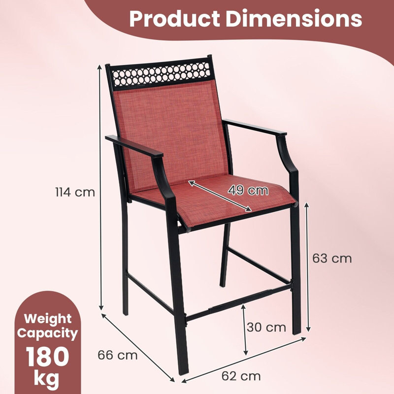 Metal Outdoor 63cm Counter Stool, Red