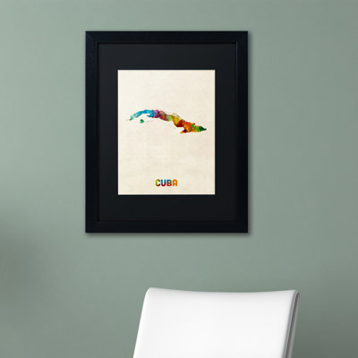 « cuba aquarelle map », impression encadrée sur toile