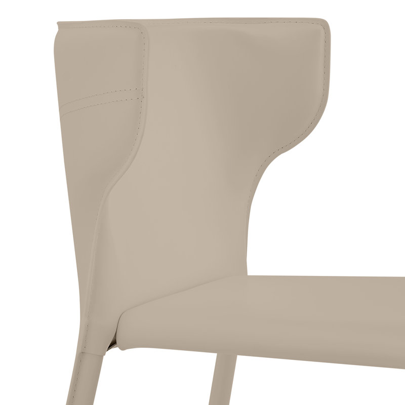 Divinia Bar Stool In Gray Regenerated Leather - Set Of 2, Counter Stool (25.6” Seat Height), Taupe