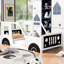 Lit plateforme simple avec roulettes en forme de voiture classique, pin blanc et pour chambre à coucher en forme de voiture et charme de construction-1429351576-1429351577