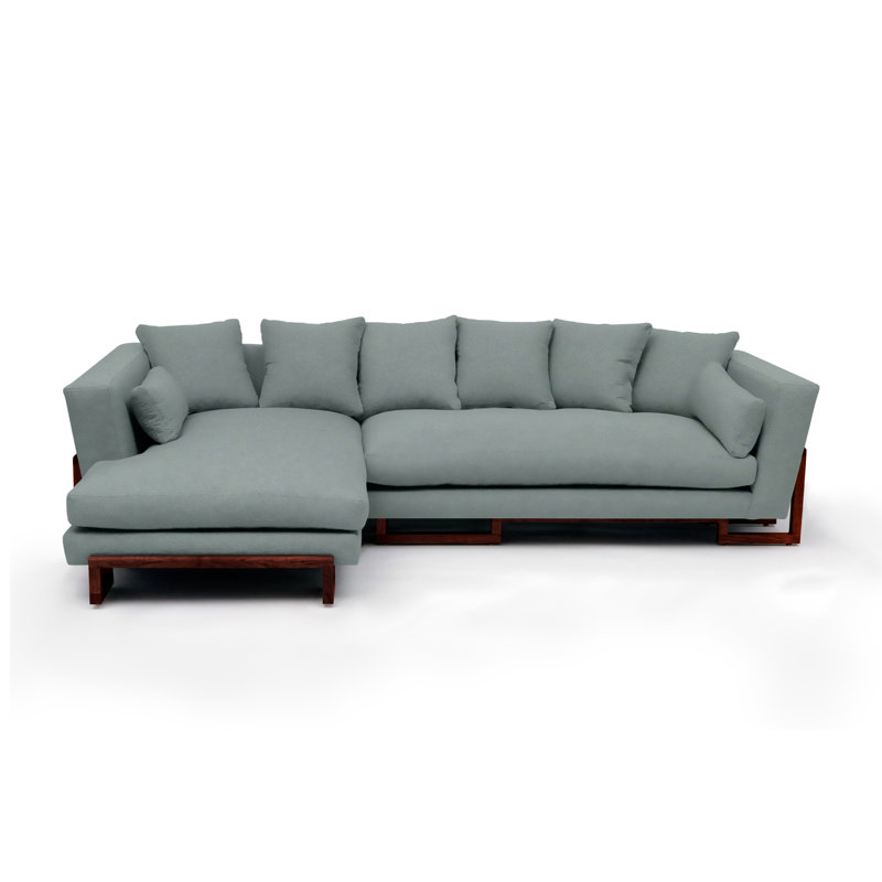 LRG Upholstered L-Shaped Sectional Left Hand Facing, Left Side Tray, Solid Walnut, Shale Velvet