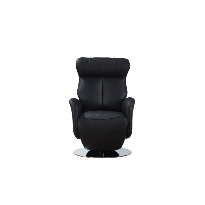 Gino Leather Swivel Power Recliner, Black Genuine Leather