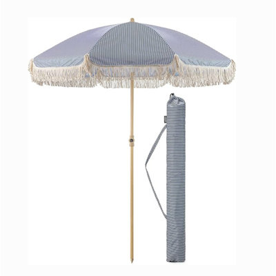 2m Tassel Beach Umbrella,Outdoor Patio Sunshade with Tilting Canopy