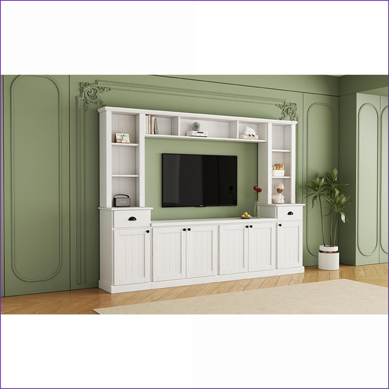 Ensemble de meuble télé avec tablettes réglables, meuble télé jusqu'à 75 po | Blanc | Panneau de particules, Blanc