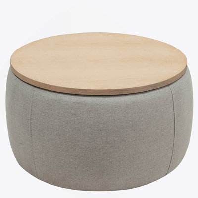 Round Storage Ottoman, 2 in 1 Function, Work as End table and Ottoman