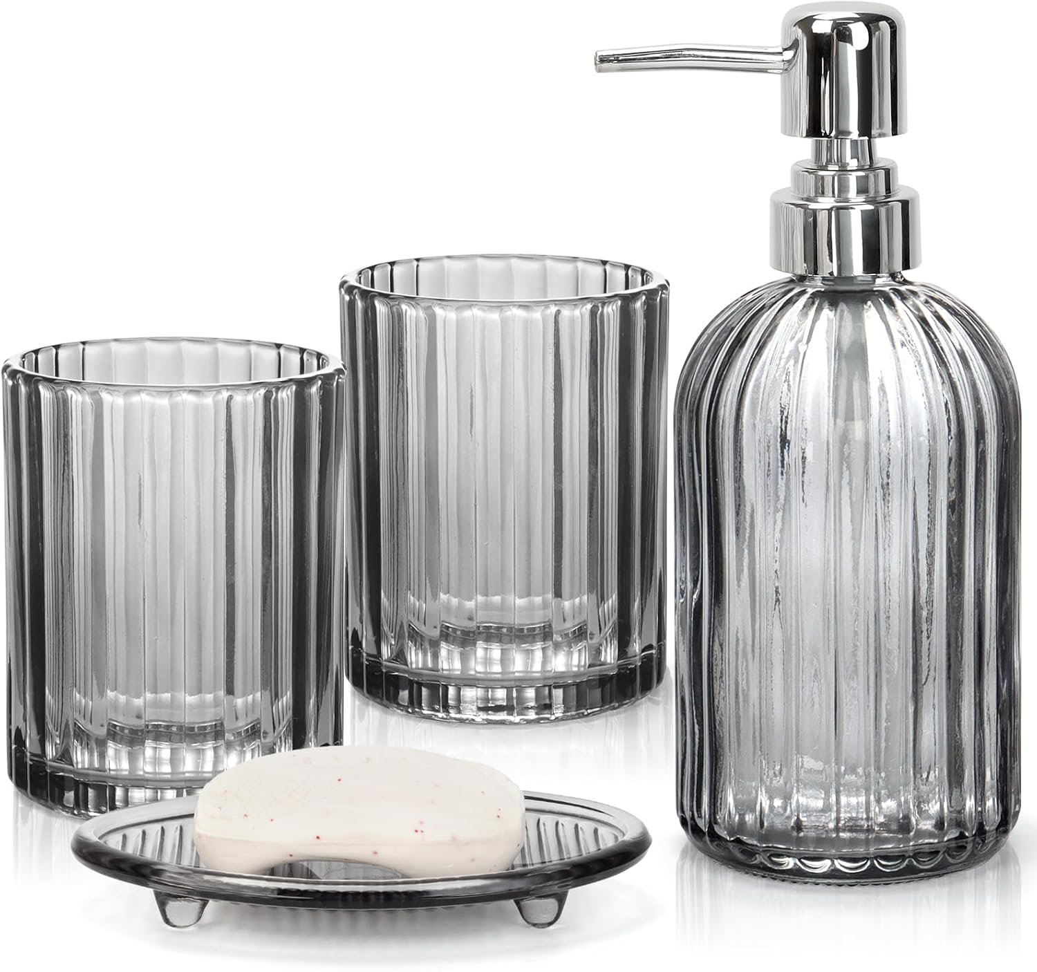 Mercer41 Bathroom Accessories Set, 4Pcs Clear Glass Bathroom Accessory ...