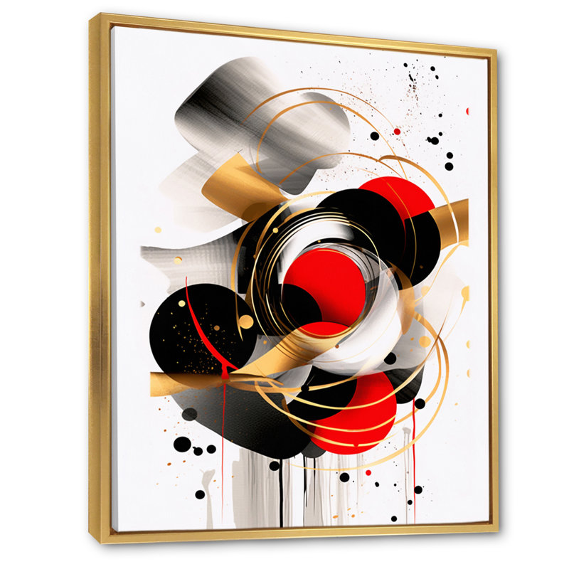 Symphonie abstraite rouge et noire IV, Cadre flottant doré, H 32 po x l 16 po x P 1 po