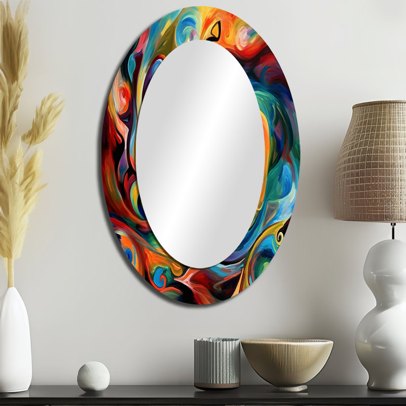 Exploring Yellow Abstracted Liquidity II - Large Oval Wall Mirror On Metal, 36" x 24"