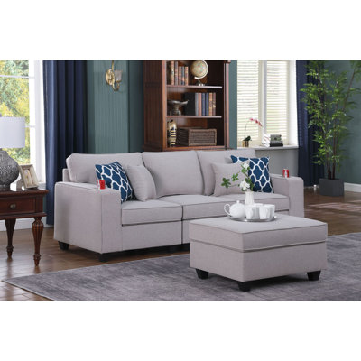 Linen Upholstered Sofa With Ottoman