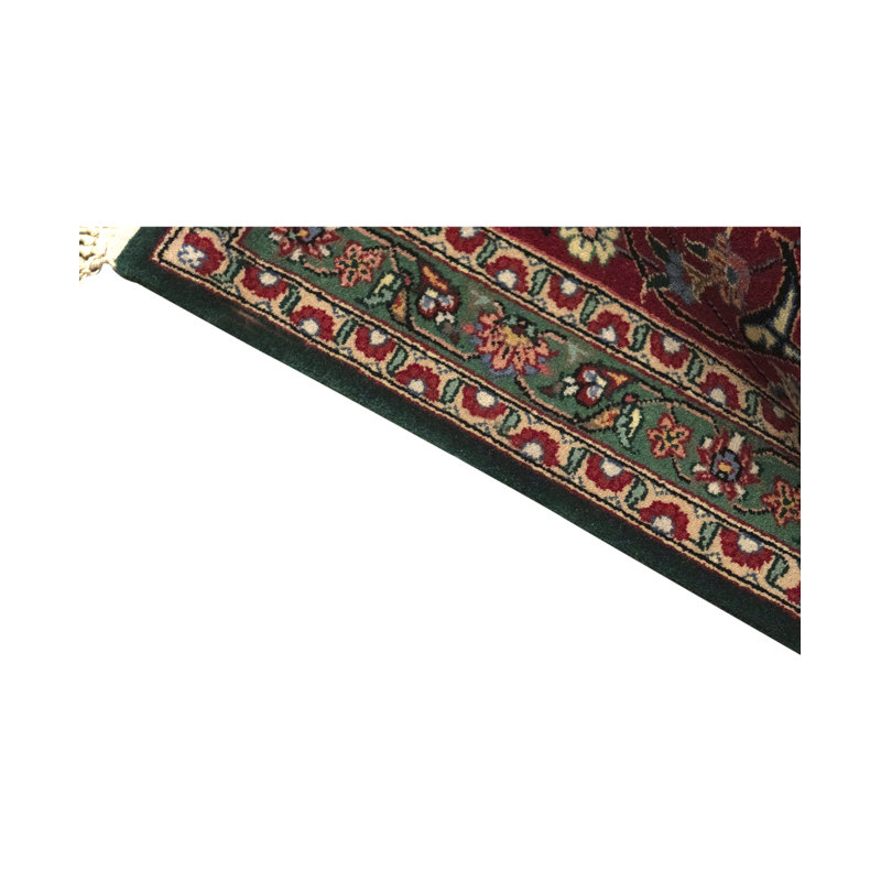 Tapis vert clair et rouille noué à la main de haute qualité