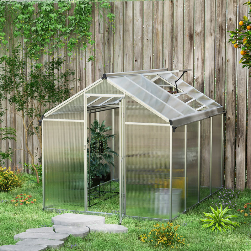 Bryent Polycarbonate Greenhouse with Rain Gutters, Large Walk-In, 195cm H x 243.5cm W x 192cm D
