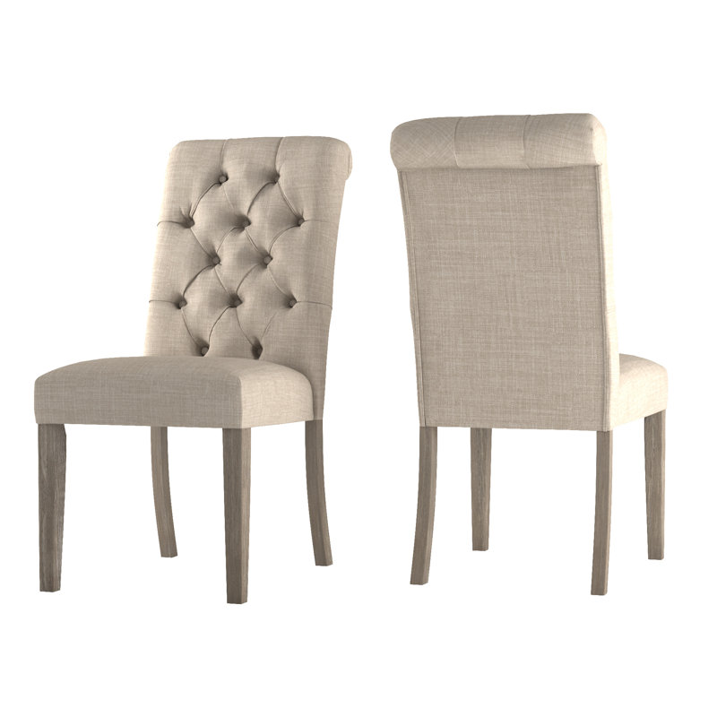 Chaise d'appoint rembourrée et capitonnée Ameriga, Lin beige, Gris