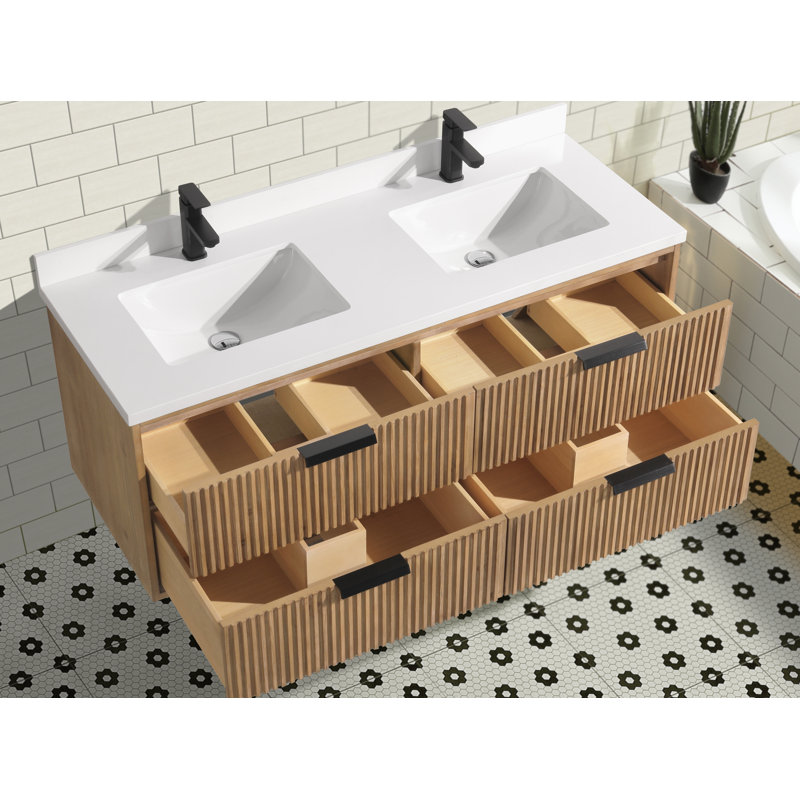Anelie 55'' Double Bathroom Vanity, Weathered Fir, Matte Black