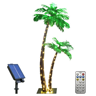  Magnifique palmier solaire artificiel éclairé avec décoration de bureau 4 pi et 6 pi, 184 DEL pour patio extérieur