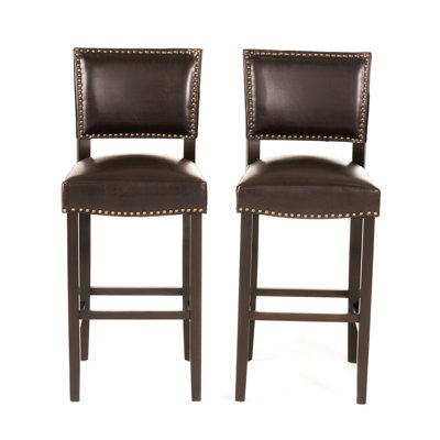 Ensemble de 2 tabourets de bar Alpha, velours brun classique, structure en bois d'hévéa