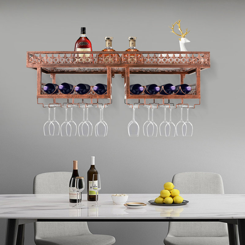 Support à vin mural en métal 2 couches Vintage, Bronze, H 11,81 po x l 39,4 po x P 12,2 po