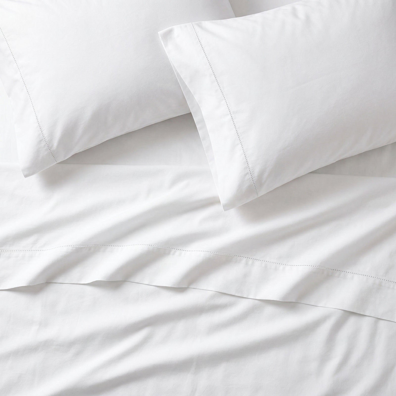 Brina Cotton Sheet Set, White, King Sheet Set with 2 Pillowcases