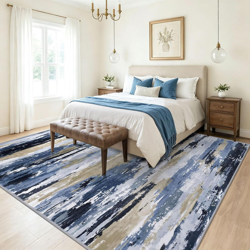 Tapis moderne antidérapant lavable à la machine pour le salon et la chambre à coucher, Rectangle 9 pi x 12 pi