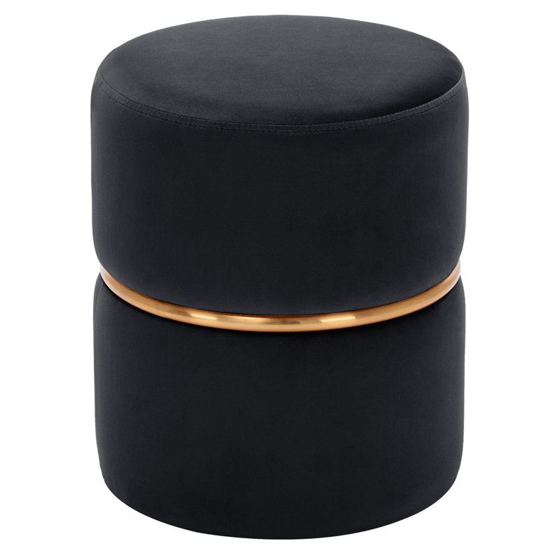 Repose-pieds rond en velours 14 po Celynn, Velours noir