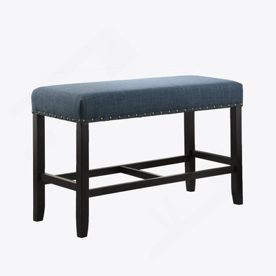 Fabric Counter Height Dining Bench With Nailhead Trim, Blue