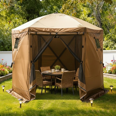 Tente de camping portative escamotable, tente d'ombrage avec 2 fenêtres à enroulement et sac de transport pour le camping, la cour arrière