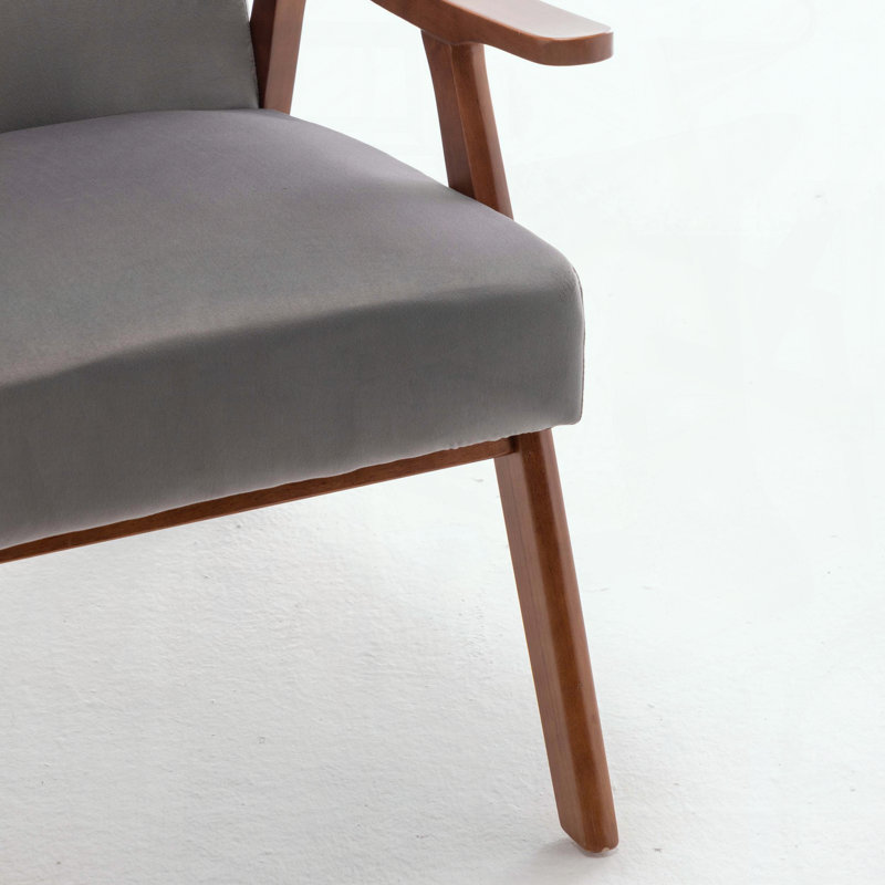 Chaise d'appoint Mid-Century moderne en velours (gris), Gris, Noyer