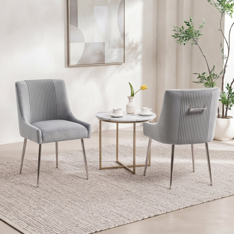 Farr Velvet Upholstered Side Chair With Silver Legs, Gray