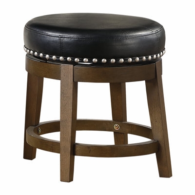 De 2 tabourets pivotants, revêtement en similicuir noir, garniture cloutée, structure en bois massif au fini brun pour la salle à manger, tabouret rond 2 pièces de style transitionnel, siège à 360 degrés, avec siège