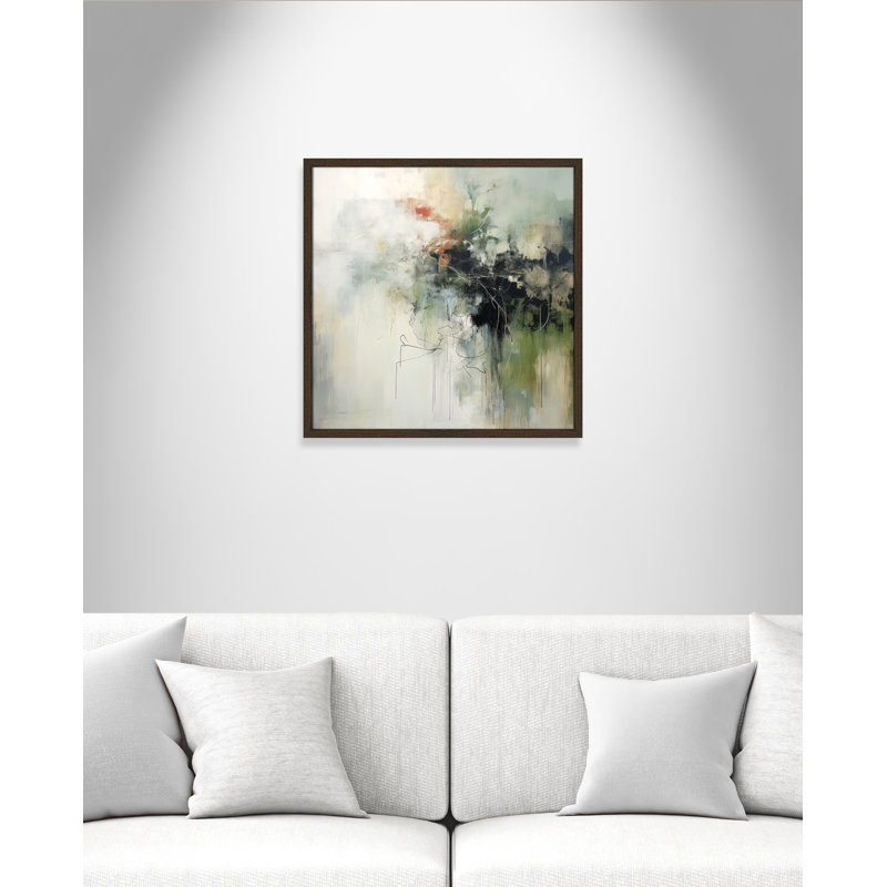 «Green Abstraction I Print» par Irena Orlov, Grain de bois noyer, L 23,5 po x H 23,5 po, Impression encadrée