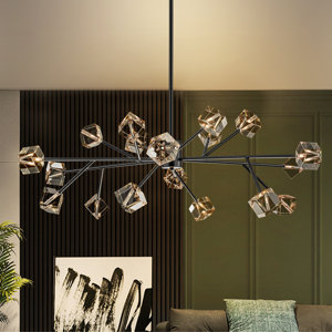 Willa Arlo Interiors Griswold 18 - Light Sputnik Modern Linear Chandelier (Crystal Globes are Beneath The Styrofoam.)