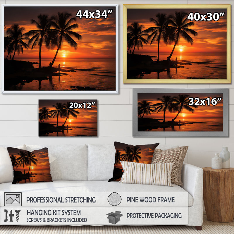 Photo de coucher de soleil des Caraïbes - reproduction sur toile, H 24 po x l 32 po x P 1 po, Cadre flottant noir
