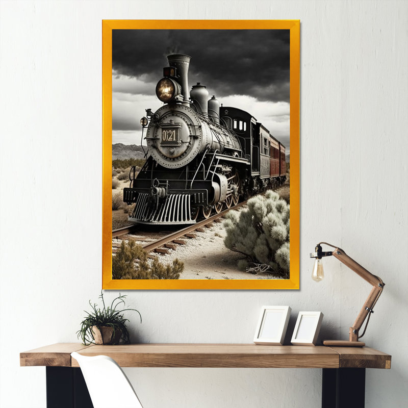 Train sur la voie I - train d'art de transport, salon, Encadrement doré, H 44 po x l 34 po