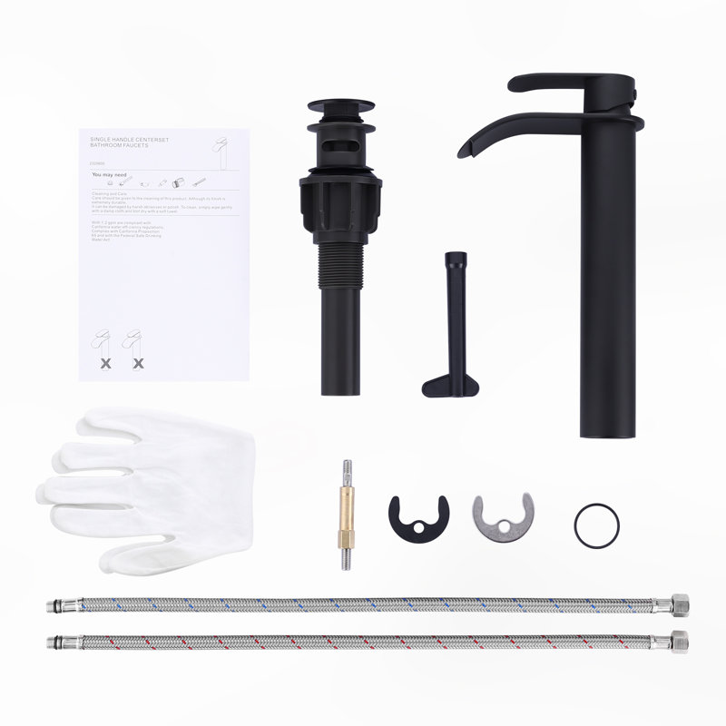Robinet pour salle de bain à poignée simple avec bonde escamotable Waterfall, Noir mat
