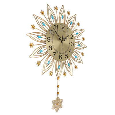16.93in Large Wall Clock for Living Room Elegant Modern Silent with Pendulum Decor Battery Operated Home Decoration